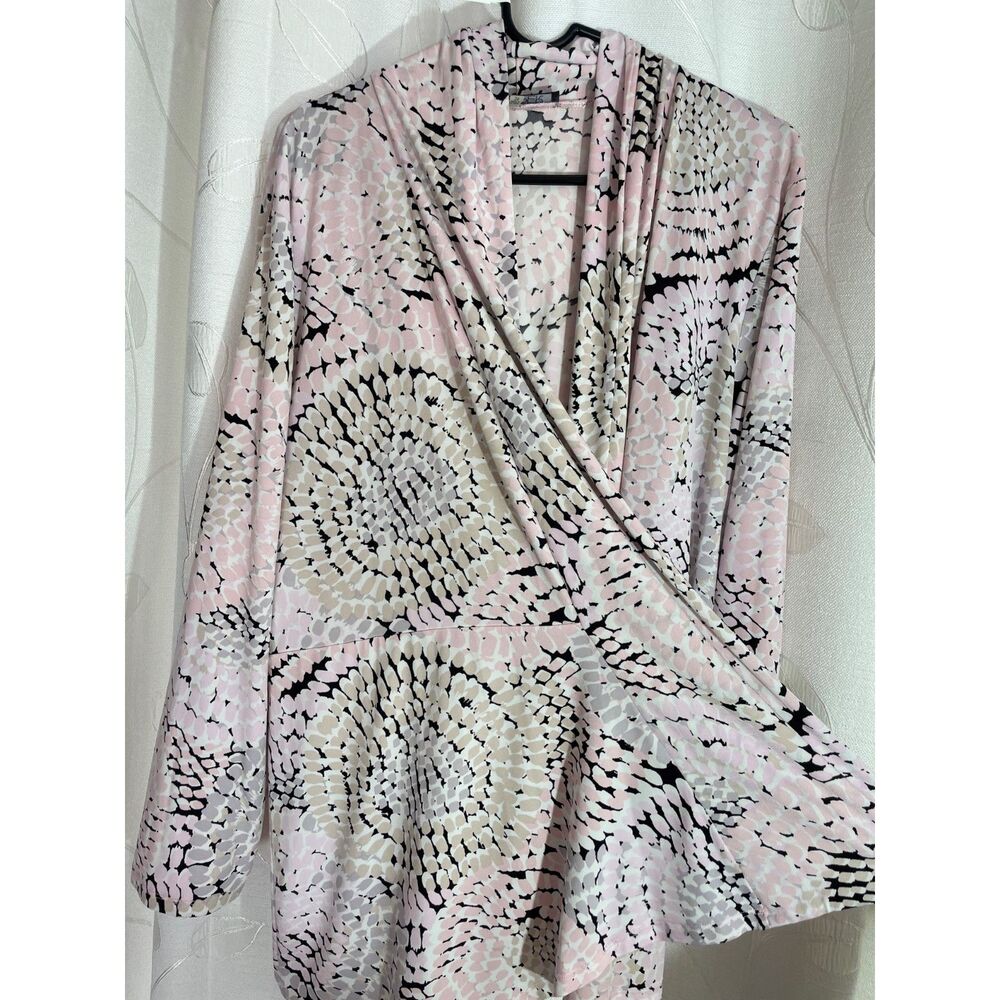 Kasper Pink & Black Abstract Print Open-Front Cardigan